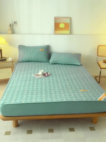 91家纺网 家纺一手货源 找家纺 鑫钰 2023新款防水隔尿全棉纯棉大豆夹棉刺绣床笠直播爆款 薄荷绿