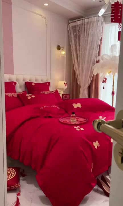 91家纺网 家纺一手货源 找家纺 新款亲肤舒适时尚婚庆四件套系列 可爱