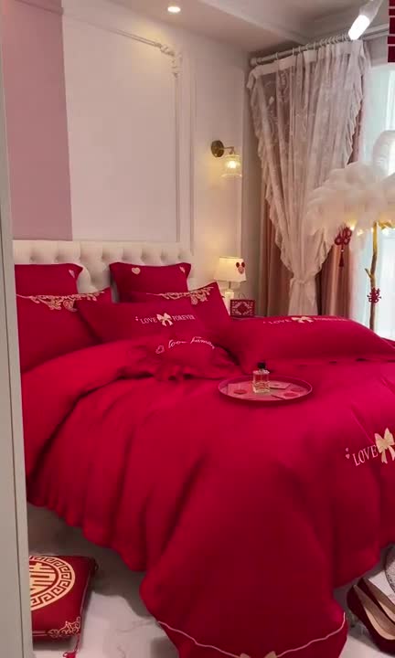 91家纺网 家纺一手货源 找家纺 新款亲肤舒适时尚婚庆四件套系列 爱丽丝