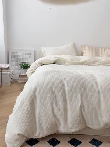 91家纺网 家纺一手货源 找家纺 安莱 2023新款爆款水洗棉提花锦瑟基础款四件套 锦瑟基础款-驼黄