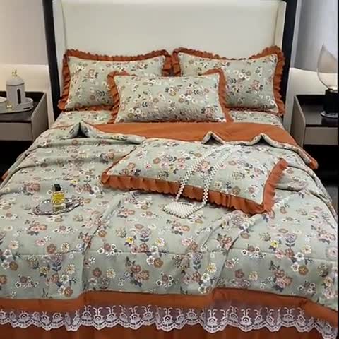 91家纺网 家纺一手货源 找家纺 苏米娜2025母婴全纯棉双层纱印花床盖款四件套泡泡棉泡泡纱小竺棉四件套