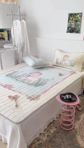 91家纺网 家纺一手货源 找家纺 （总）昔可 2023新款方块绗缝乳胶凉席复古风