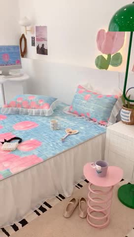 91家纺网 家纺一手货源 找家纺 昔可 2023新款单层雪纺床裙花边款 湖边郁金香