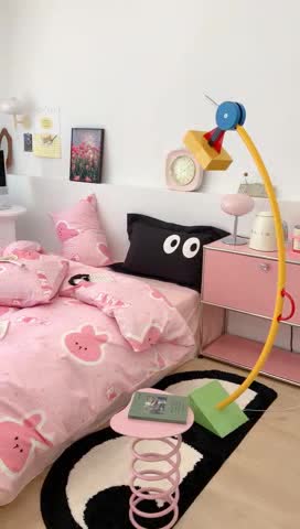 91家纺网 家纺一手货源 找家纺 昔可 2023新款全棉四件套 粉耳朵兔兔