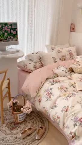 91家纺网 家纺一手货源 找家纺 昔可 2023新款全棉四件套 春日蔷薇庄园