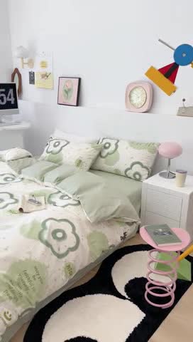 91家纺网 家纺一手货源 找家纺 昔可 2023新款全棉四件套 绿色泼墨花