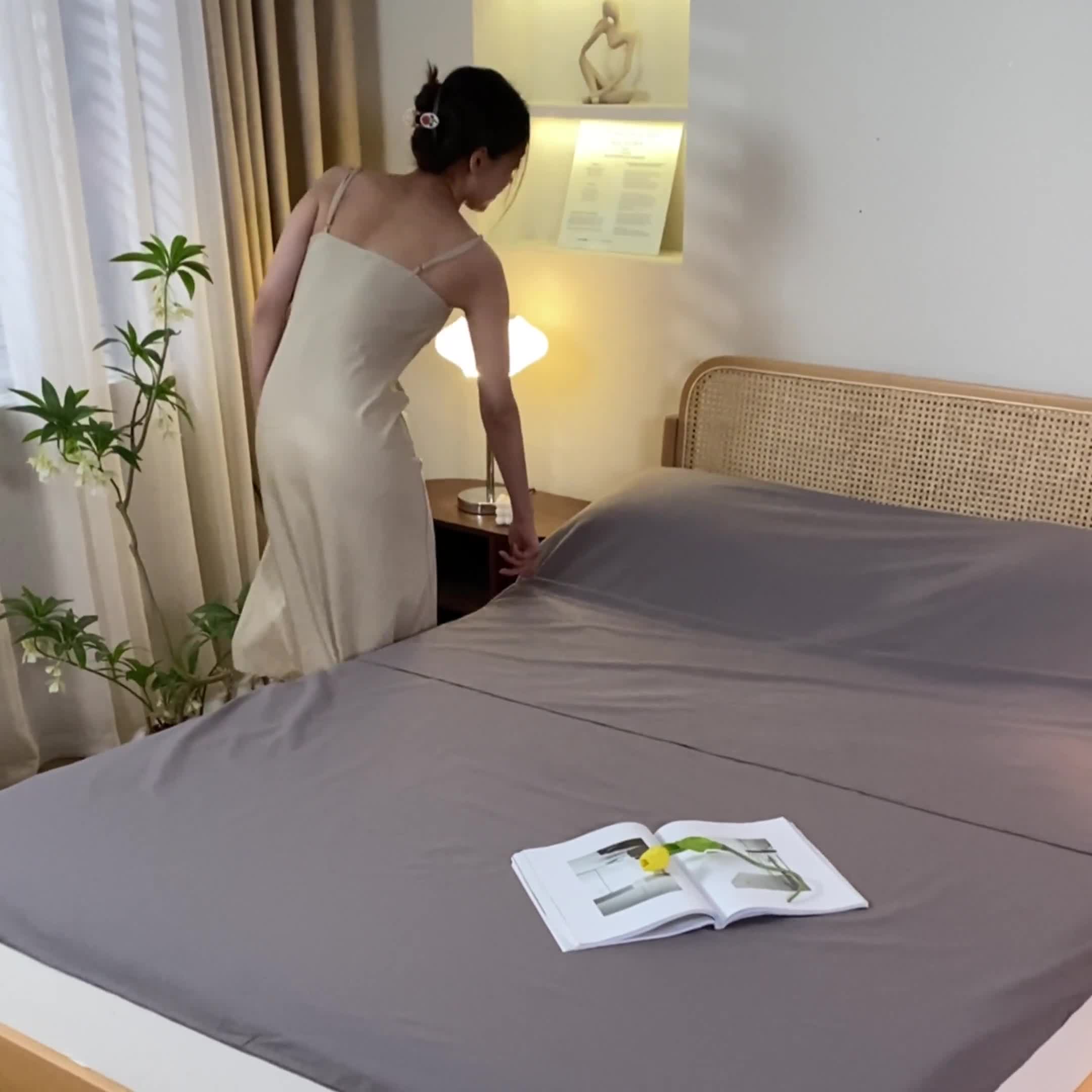 91家纺网 家纺一手货源 找家纺 眠帛家居 2023新款A类亲肤水洗棉隔脏睡袋 浅灰