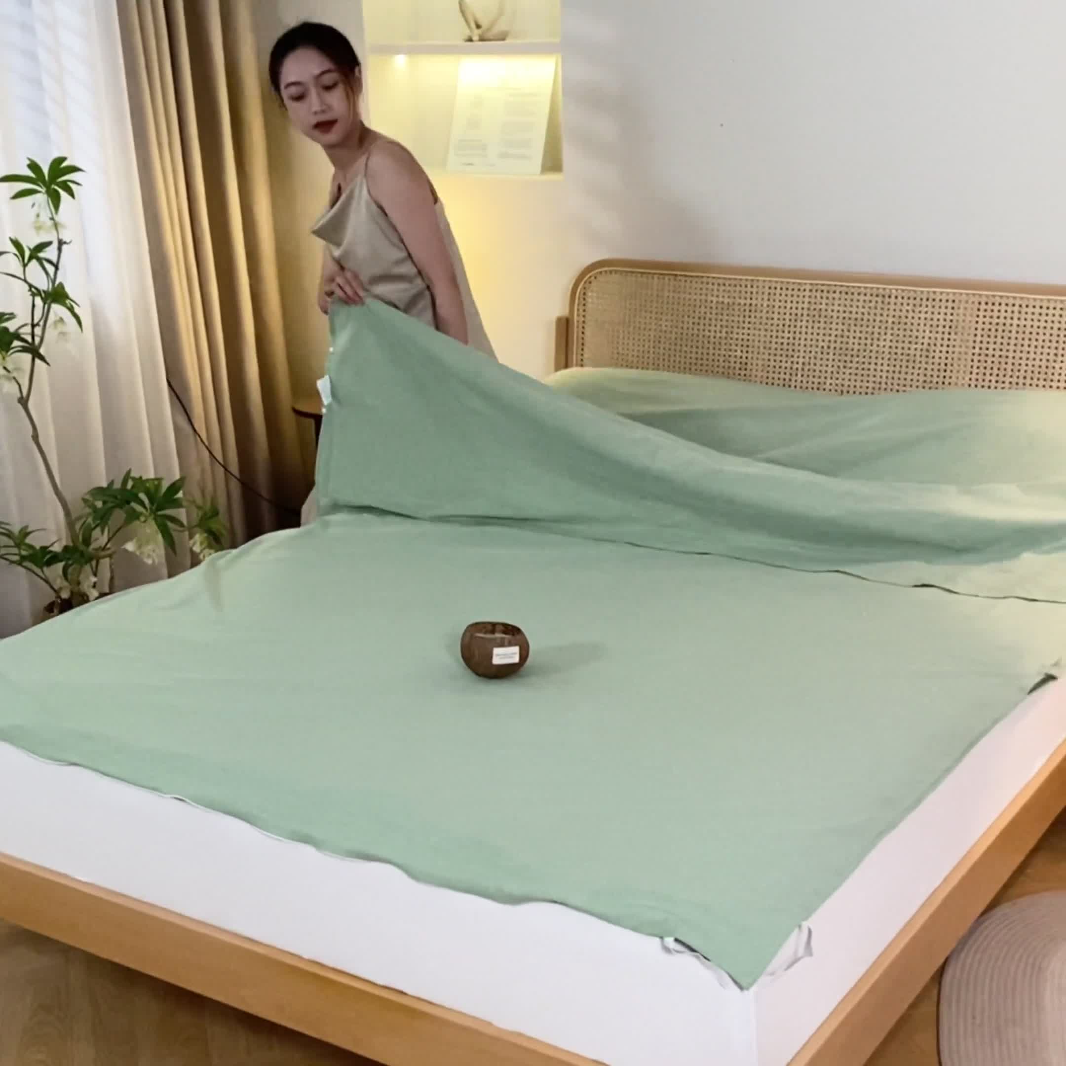 91家纺网 家纺一手货源 找家纺 眠帛家居 2023新款A类亲肤水洗棉隔脏睡袋 繁星蓝