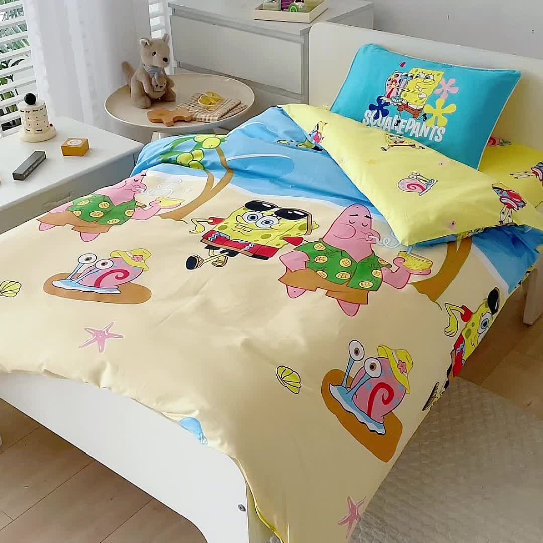 91家纺网 家纺一手货源 找家纺 海绵宝宝正版授权幼儿园被子多件套（不含芯三件套） 椰树海绵宝宝