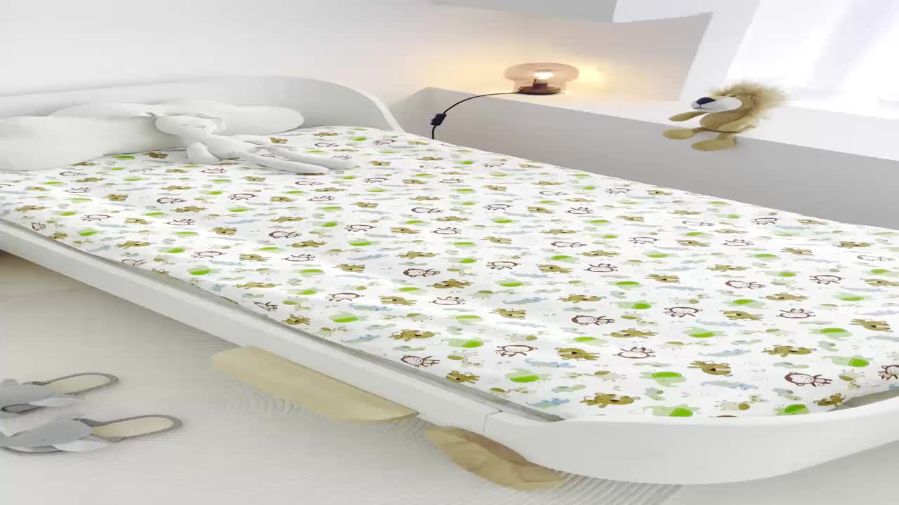 91家纺网 家纺一手货源 找家纺 喜多兔 2023新款40S纯棉印花抗菌床垫 快乐小猴绿色