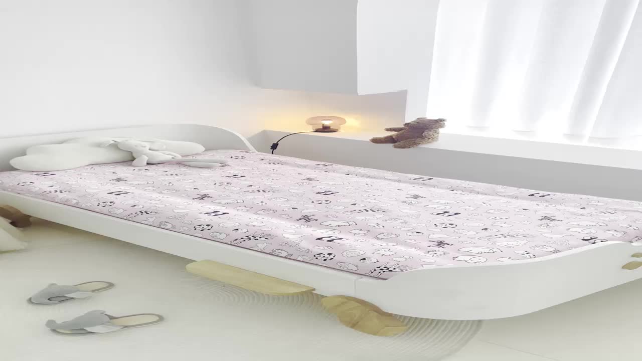 91家纺网 家纺一手货源 找家纺 喜多兔 2023新款40S纯棉印花抗菌床垫 动物集粉色