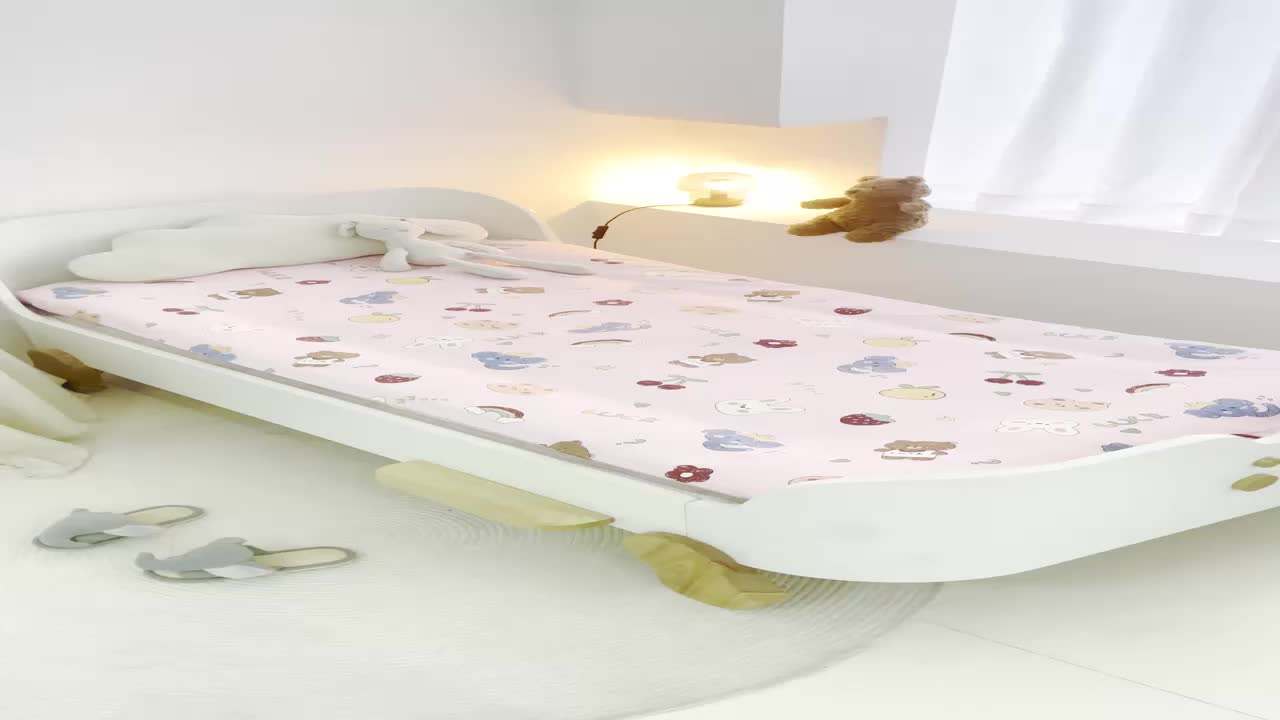 91家纺网 家纺一手货源 找家纺 喜多兔 2023新款40S纯棉印花抗菌床垫 动物伙伴粉色