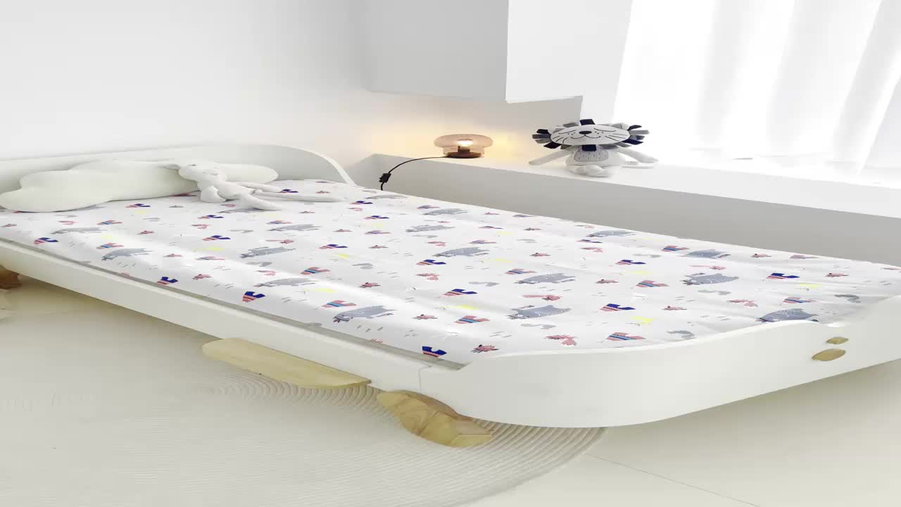 91家纺网 家纺一手货源 找家纺 喜多兔 2023新款40S纯棉印花抗菌床垫 部落熊灰色