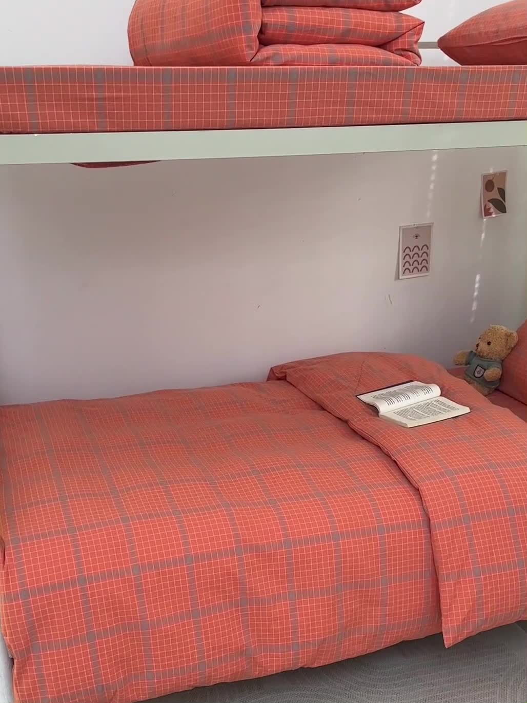 91家纺网 家纺一手货源 找家纺 柠萌 A类全棉色织水洗棉简约条纹格子学生季宿舍上下铺三件套 瓦尔桔