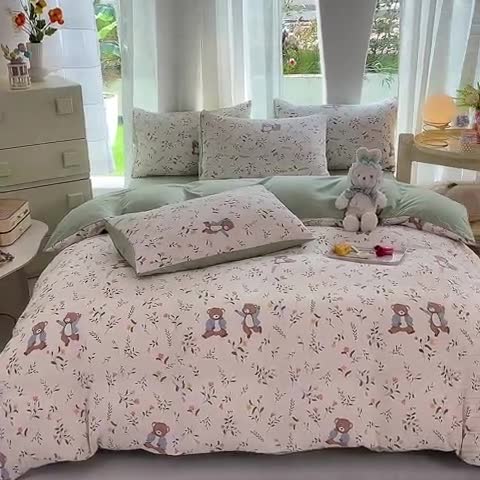 91家纺网 家纺一手货源 找家纺 慕尚家纺 2025新款A类超柔双层水洗四件套 小熊乐园