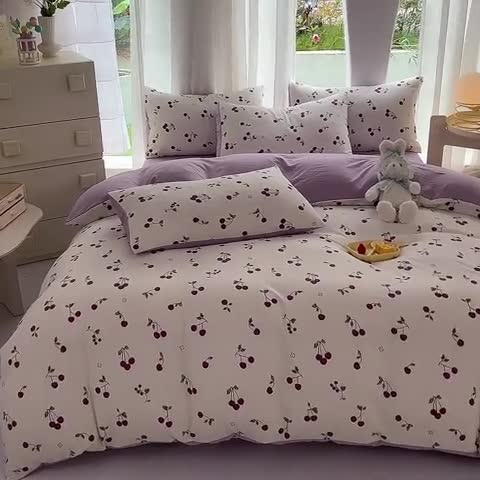 91家纺网 家纺一手货源 找家纺 慕尚家纺 2025新款A类超柔双层水洗四件套 夏日樱桃