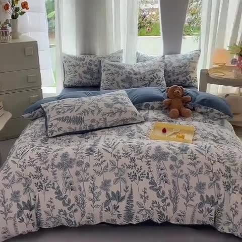 91家纺网 家纺一手货源 找家纺 慕尚家纺 2025新款A类超柔双层水洗四件套 兰花草