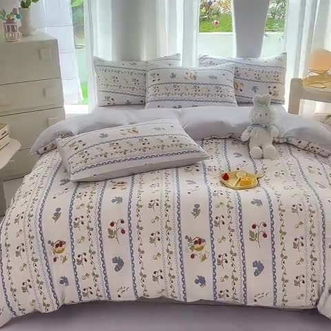 91家纺网 家纺一手货源 找家纺 慕尚家纺 2025新款A类超柔双层水洗四件套 花儿与兔