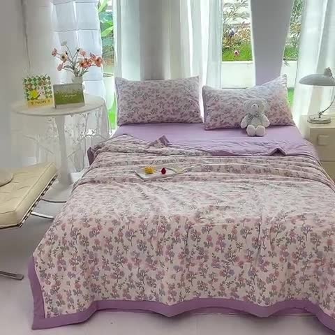 91家纺网 家纺一手货源 找家纺 慕尚家纺 2025新款A类超柔双层纱针织夏被四件套 尽相思