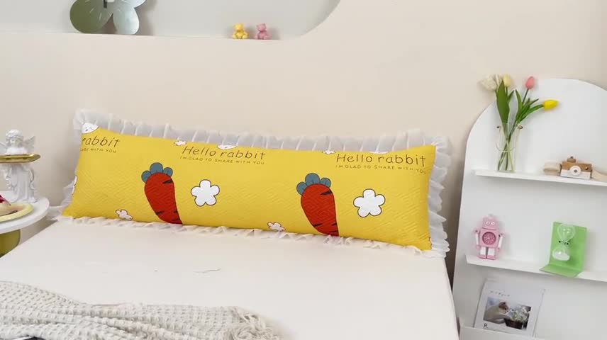 91家纺网 家纺一手货源 找家纺 梦舒羽2025新款夹棉花边双人枕套单人加厚长款枕芯套 萝卜黄