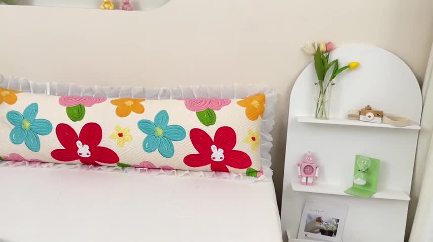 91家纺网 家纺一手货源 找家纺 梦舒羽2025新款夹棉花边双人枕套单人加厚长款枕芯套 南国春色