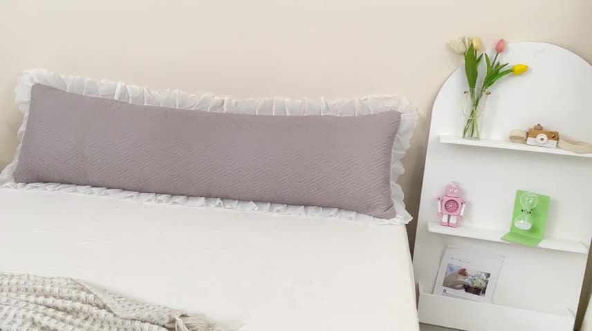 91家纺网 家纺一手货源 找家纺 梦舒羽2025新款夹棉花边双人枕套单人加厚长款枕芯套 浅灰