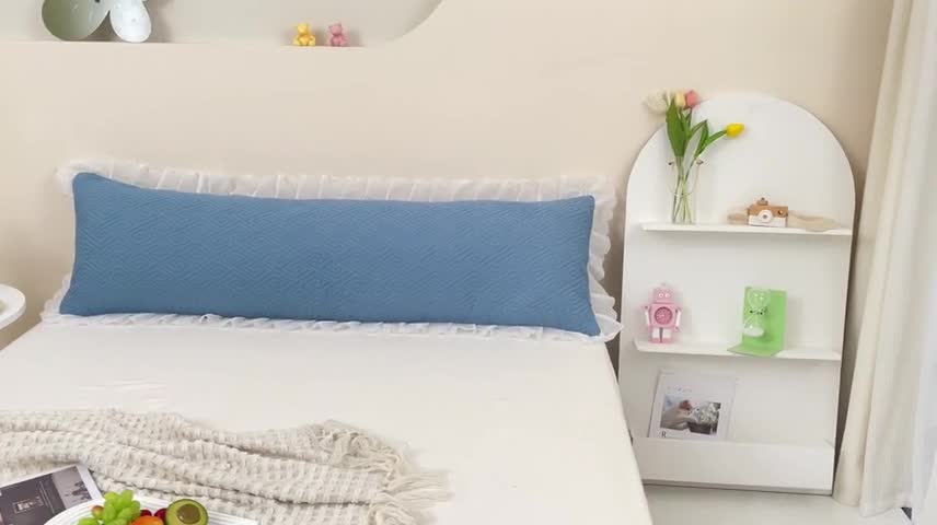 91家纺网 家纺一手货源 找家纺 梦舒羽2025新款夹棉花边双人枕套单人加厚长款枕芯套 浅蓝