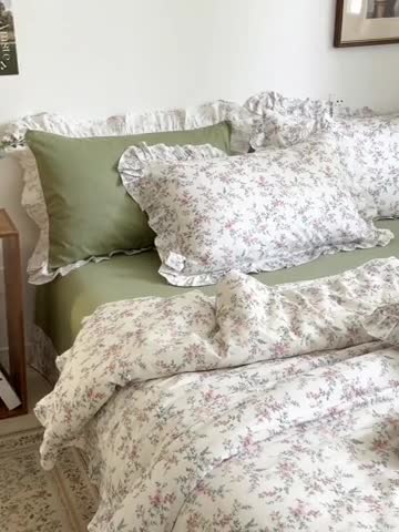 91家纺网 家纺一手货源 找家纺 棉生活 2025新款洛丽塔花边款全棉四件套 典雅花开