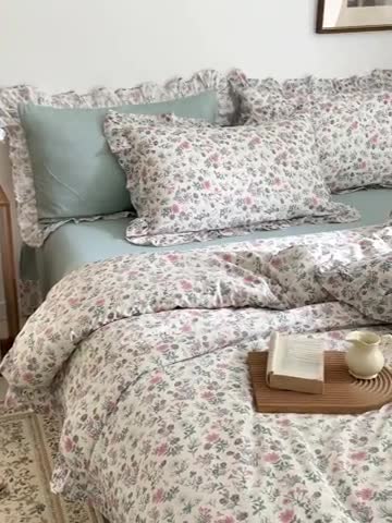 91家纺网 家纺一手货源 找家纺 棉生活 2025新款洛丽塔花边款全棉四件套 花田妙语