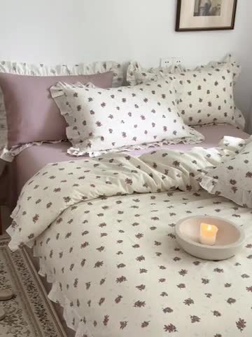 91家纺网 家纺一手货源 找家纺 棉生活 2025新款洛丽塔花边款全棉四件套 如愿