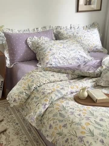 91家纺网 家纺一手货源 找家纺 棉生活 2025新款洛丽塔花边款全棉四件套 蕊珠