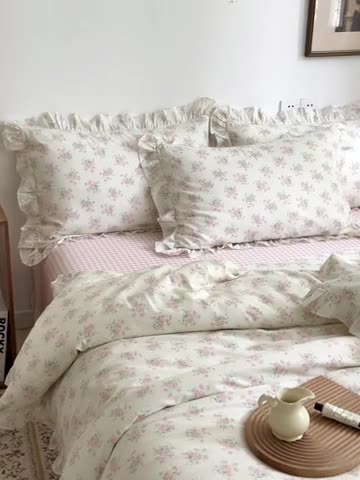 91家纺网 家纺一手货源 找家纺 棉生活 2025新款洛丽塔花边款全棉四件套 少女心