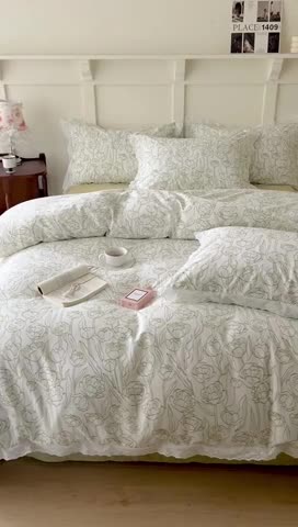 91家纺网 家纺一手货源 找家纺 棉眠 2023新款40支13070全棉传统节气花边系列四件套 夏至