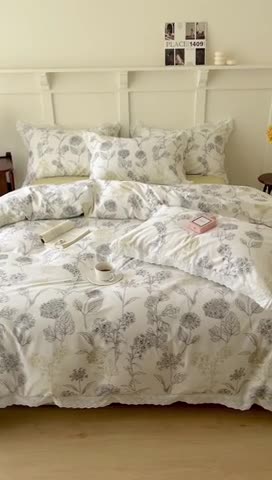 91家纺网 家纺一手货源 找家纺 棉眠 2023新款40支13070全棉传统节气花边系列四件套 秋分