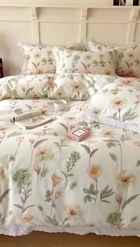 91家纺网 家纺一手货源 找家纺 棉眠 2023新款40支13070全棉传统节气花边系列四件套 芒种