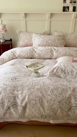 91家纺网 家纺一手货源 找家纺 棉眠 2023新款40支13070全棉传统节气花边系列四件套 寒露