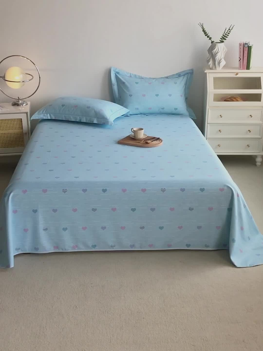 91家纺网 家纺一手货源 找家纺 首爱 2025新款原棉老粗布床单款三件套 心心相印