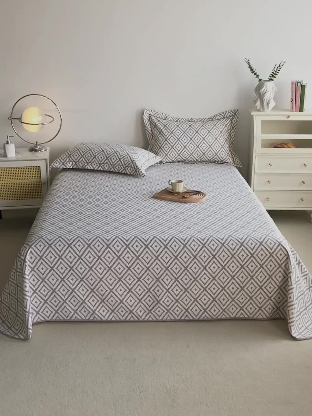 91家纺网 家纺一手货源 找家纺 首爱 2025新款原棉老粗布床单款三件套 时尚格—灰