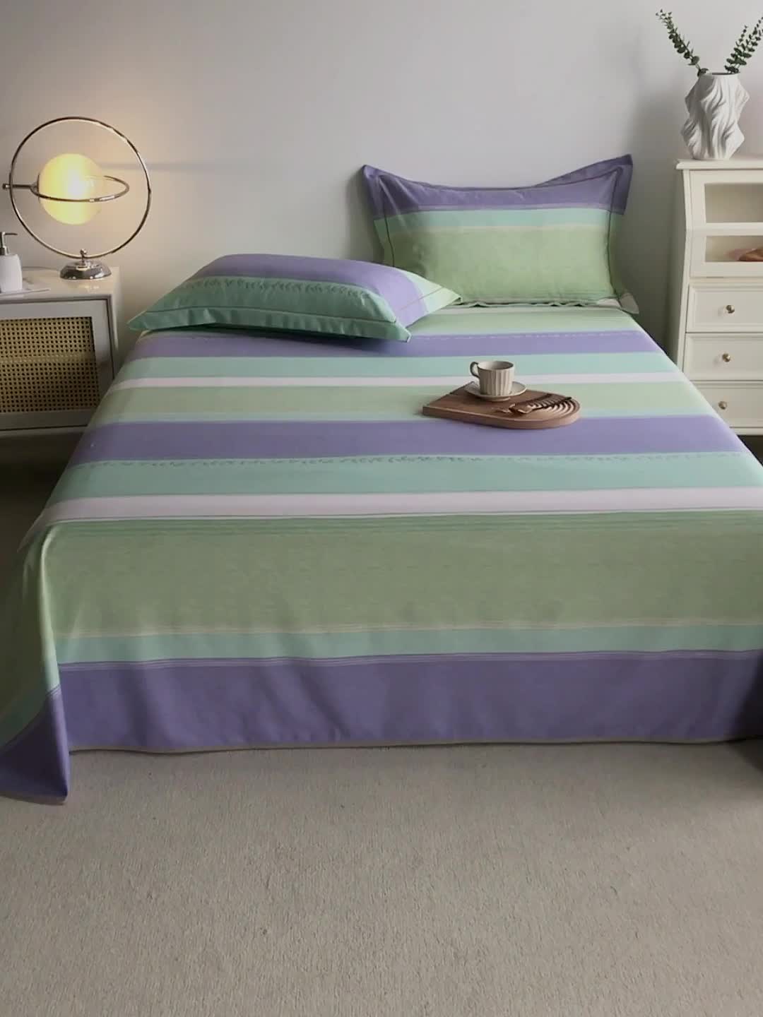 91家纺网 家纺一手货源 找家纺 首爱 2025新款原棉老粗布床单款三件套 简约条