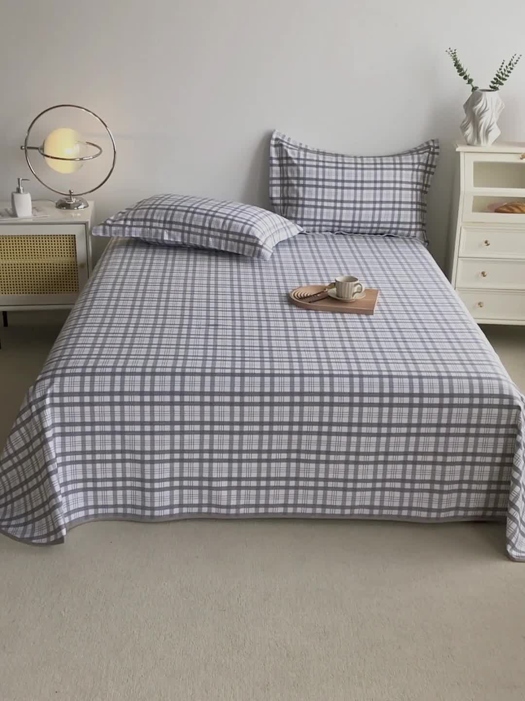 91家纺网 家纺一手货源 找家纺 首爱 2025新款原棉老粗布床单款三件套 高级灰格