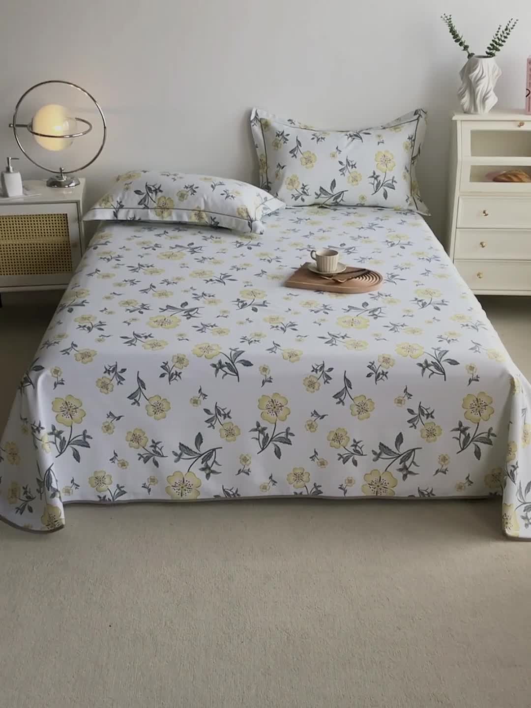 91家纺网 家纺一手货源 找家纺 首爱 2025新款原棉老粗布床单款三件套 春暖花开—黄