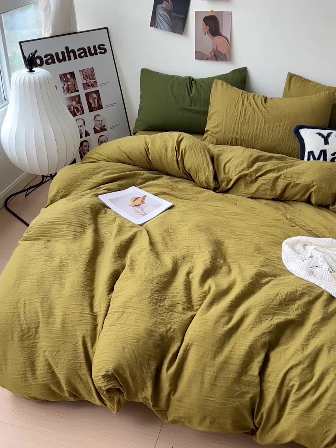 91家纺网 家纺一手货源 找家纺 水墨江南 2023新款超柔水洗棉简约纯色四件套 茶色