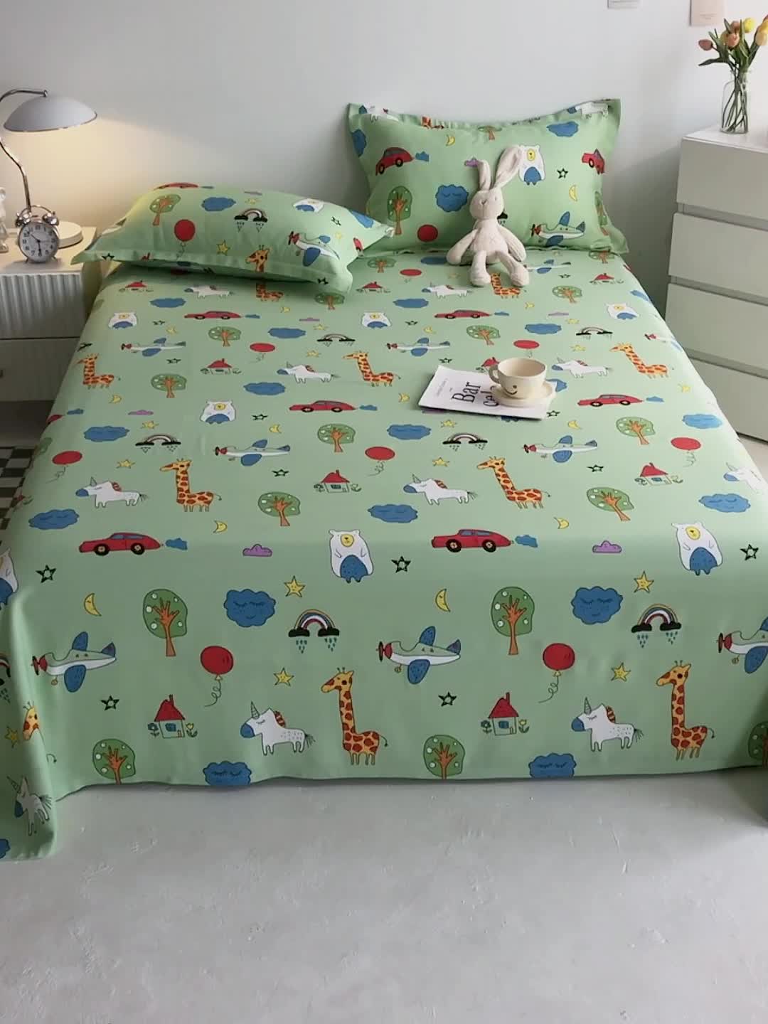 91家纺网 家纺一手货源 找家纺 首爱 2025新款竹纤维凉席三件套 动物派对