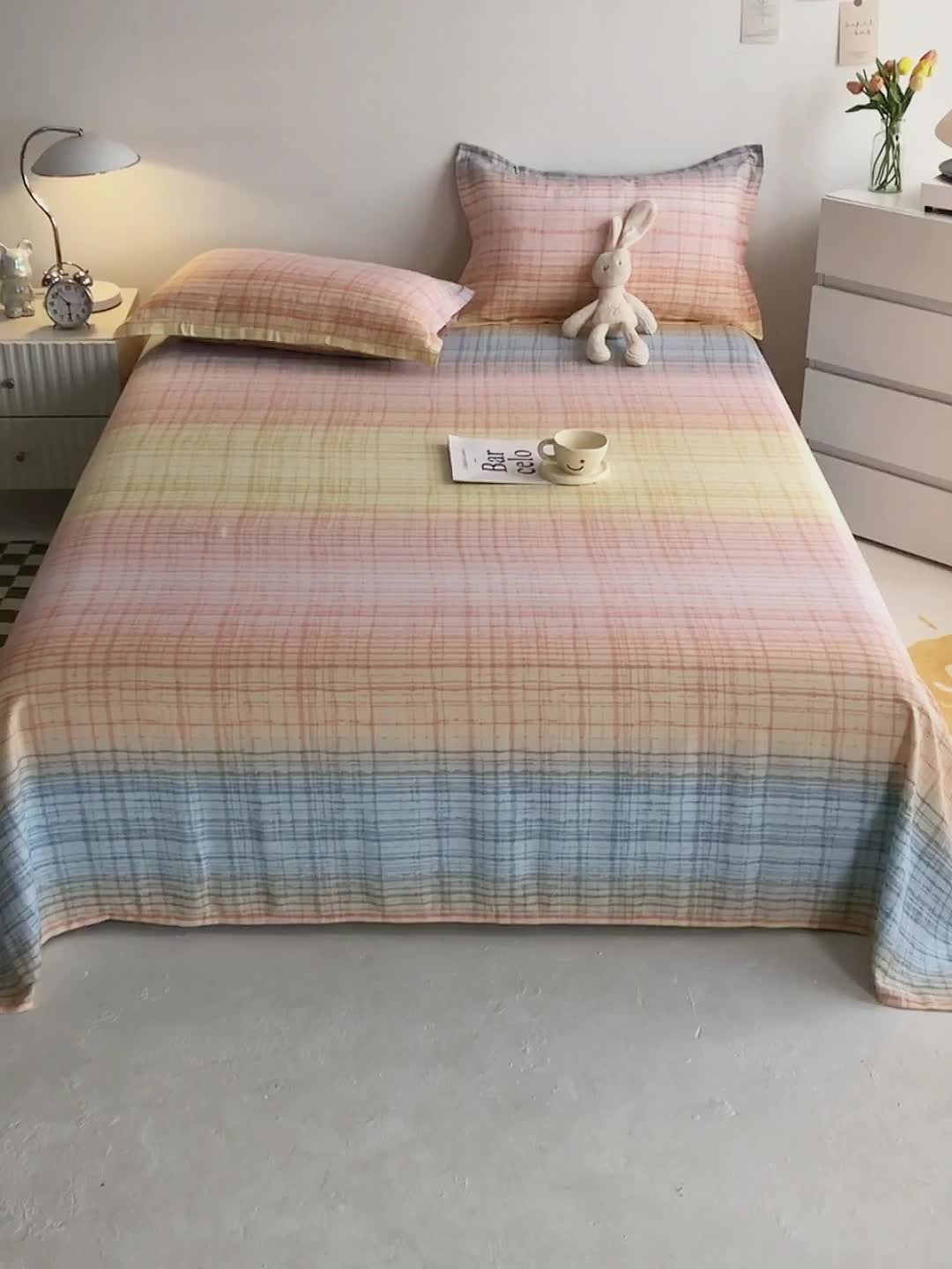 91家纺网 家纺一手货源 找家纺 棉乐町 2025新款竹纤维凉席三件套 晴天-桔