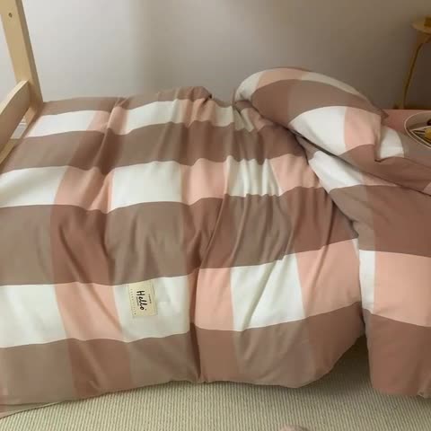 91家纺网 家纺一手货源 找家纺 柠萌 2025新款A类全棉色织水洗棉学生宿舍上下铺全棉三件套 玉大格