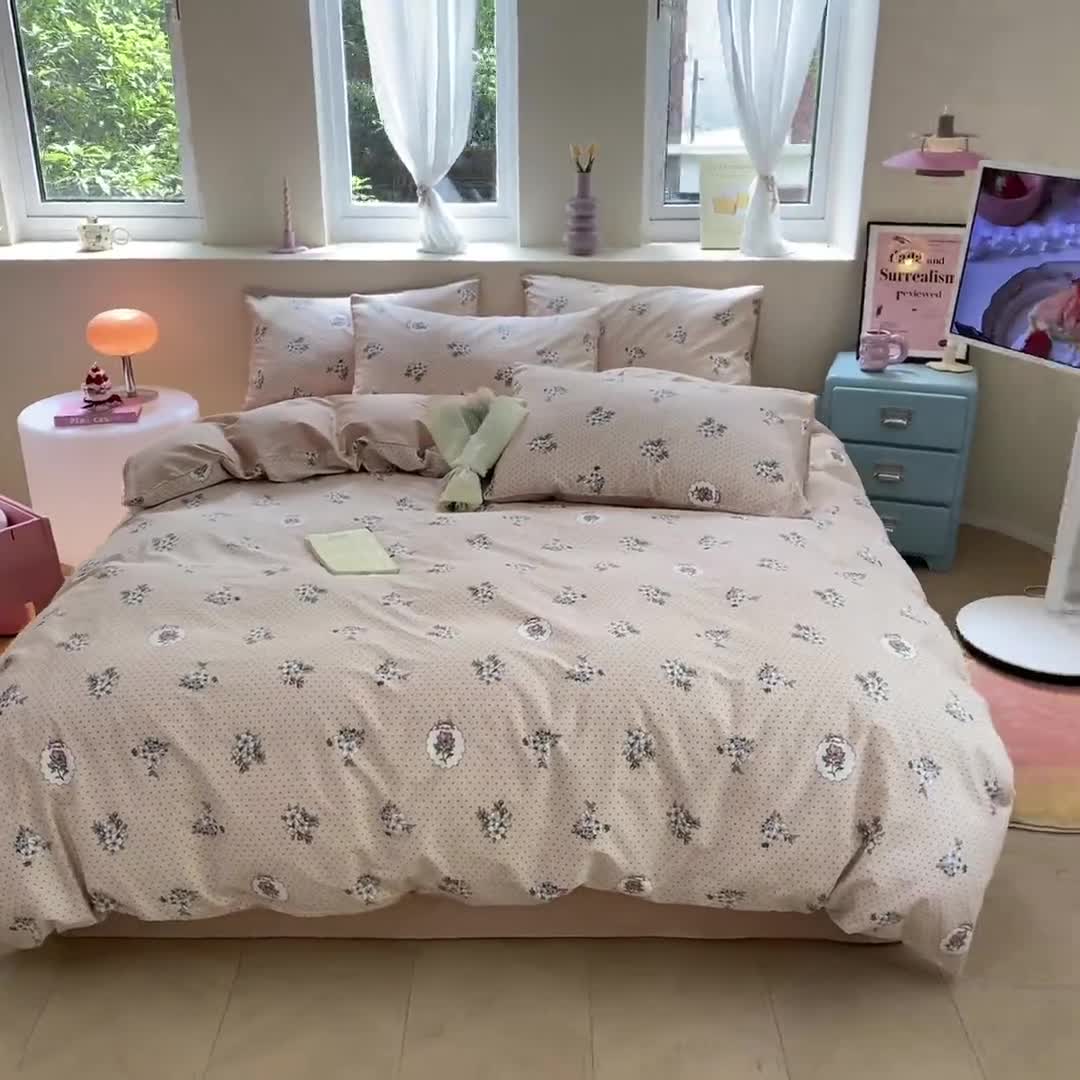91家纺网 家纺一手货源 找家纺 桃子 2023新款ins小清新碎花卡通纯棉系列四件套 棉-海德花园