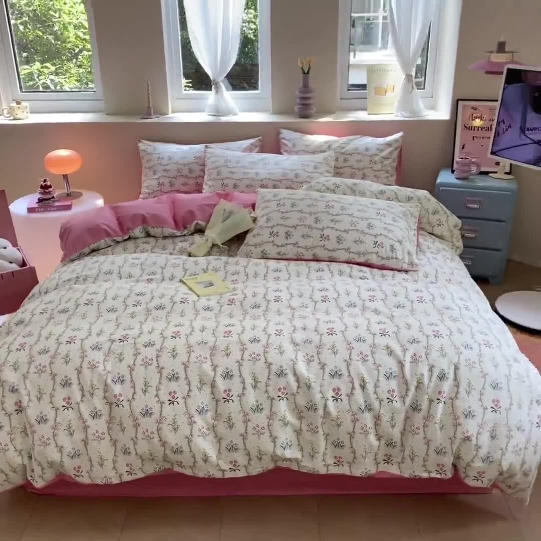 91家纺网 家纺一手货源 找家纺 桃子 2023新款ins小清新碎花卡通纯棉系列四件套 棉-春意