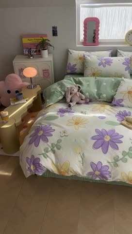 91家纺网 家纺一手货源 找家纺 桃子 2023新款ins小清新碎花卡通纯棉系列四件套 棉-春日梦境