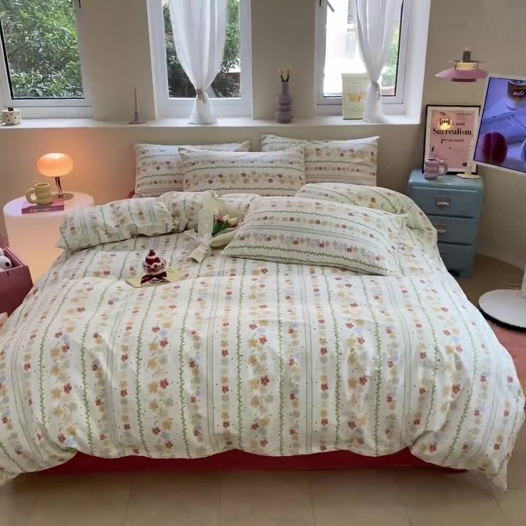 91家纺网 家纺一手货源 找家纺 桃子 2023新款ins小清新碎花卡通纯棉系列四件套 棉-初夏