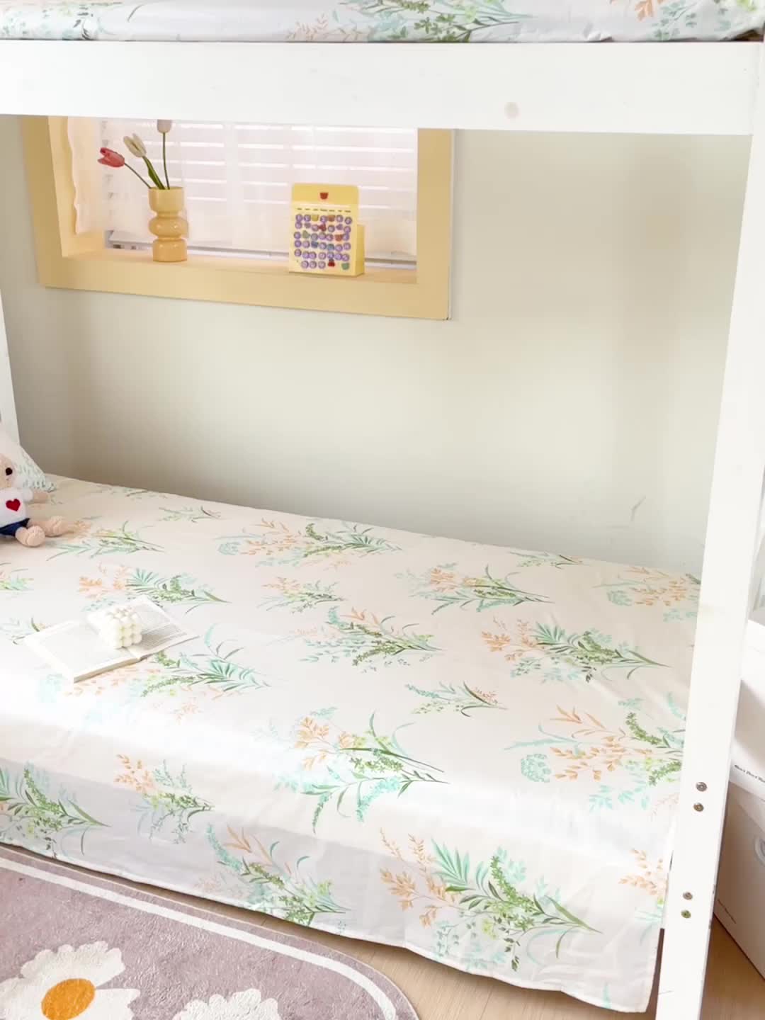 91家纺网 家纺一手货源 找家纺 名兮 2023新款全棉学生上下铺床单 爱莲娜